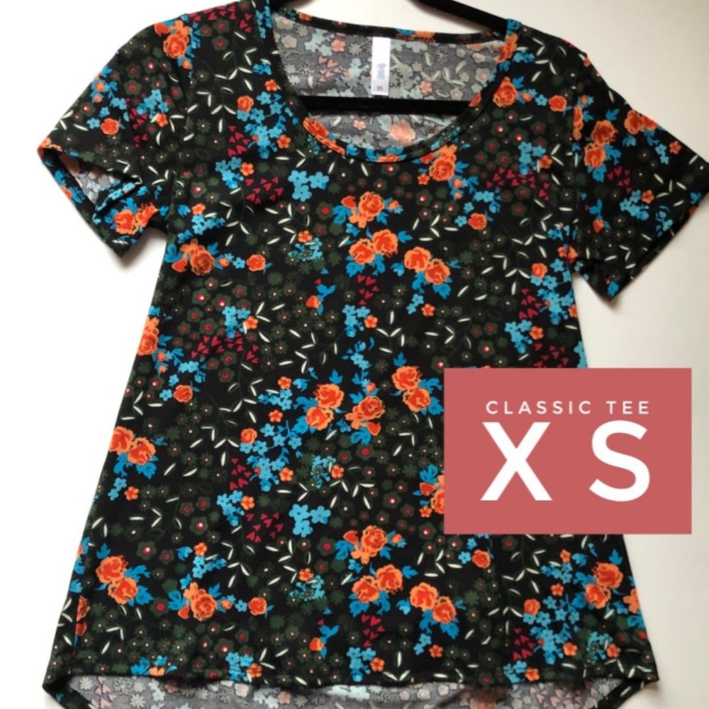 NWT LuLaRoe Classic T, Black with Floral Print, Size XS